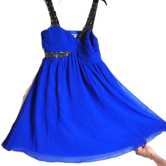 Blue PROM Dress Size 4 Mini Chiffon Beaded Ruched Flirty Flighty Layers Lipsy UK - Picture 2 of 8